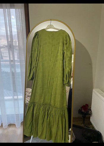 Yüksek Yakalı Kadın Süet Uzun Elbise - Görsel 4