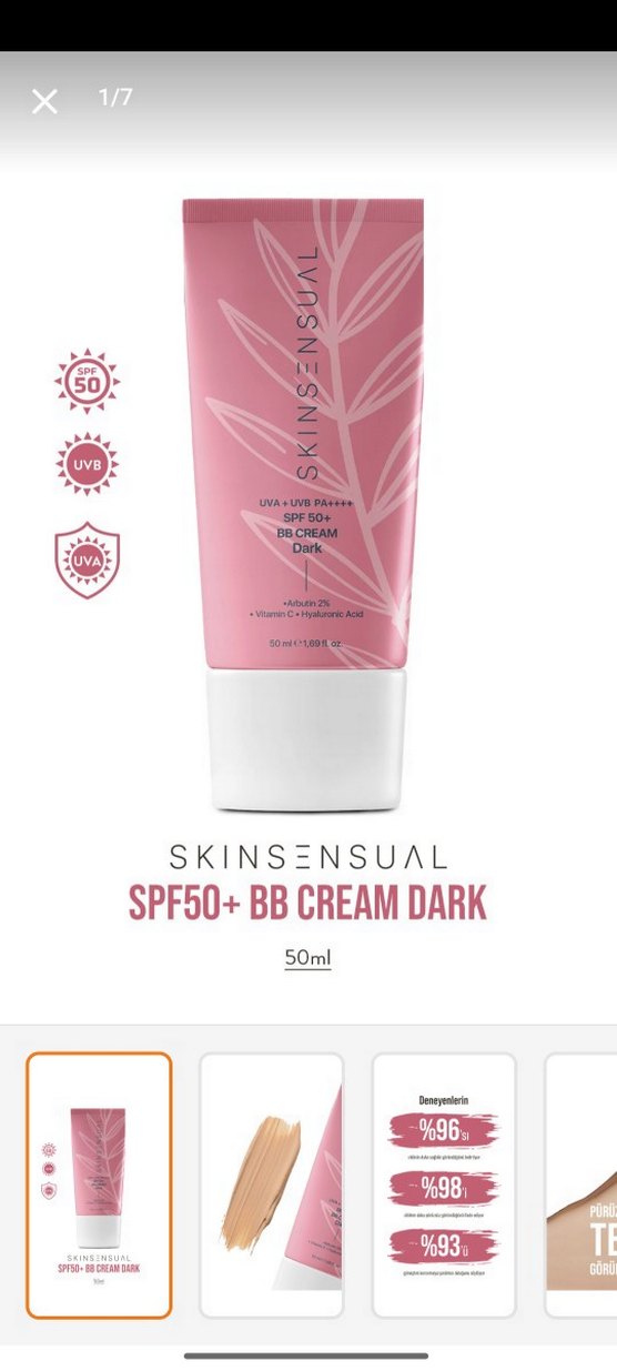 SkinSensual SPF50+ BB Krem Dark 50ml - Görsel 2