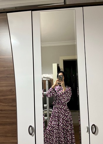 Uzun Kollu, Salaş Kesim, Mor Batik Elbise - Görsel 2