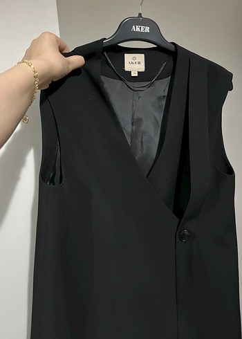 Düğmeli Siyah Kadın Midi Yelek - Görsel 2