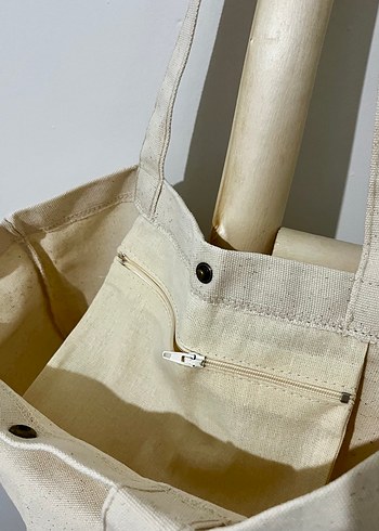 Bej Baskılı Pamuklu Kadın Çanta - Görsel 2