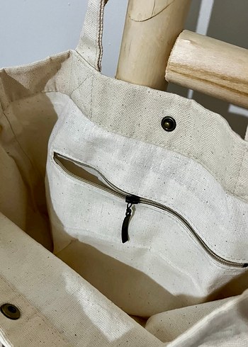 Bej Keten Kadın Çanta - Görsel 2