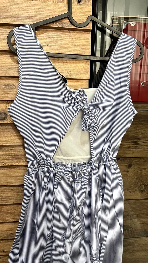 Mavi Çizgili Kolsuz Mini Elbise - Görsel 2