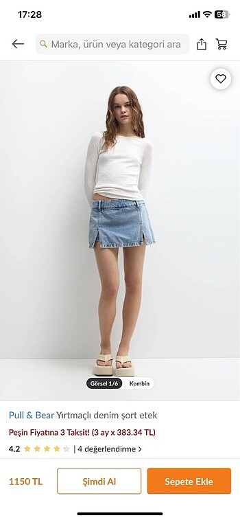 Pull Bear yırtmaçlı şort etek