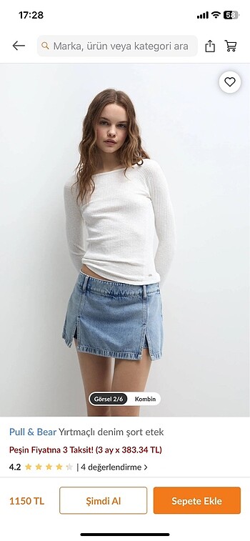Pull and Bear Pull Bear yırtmaçlı şort etek