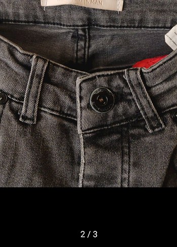 Düğmeli Gri Denim erkek Jean kot pantalon