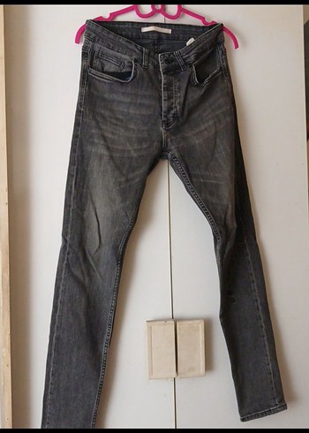 Diğer Düğmeli Gri Denim erkek Jean kot pantalon