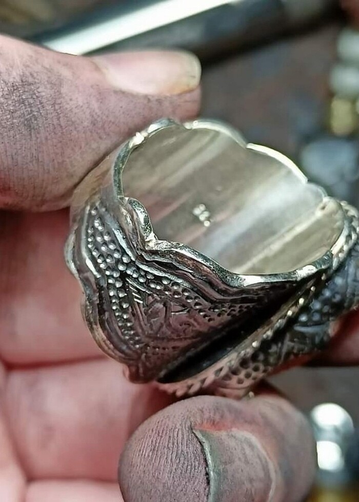 Doğal ham orjinal kırmızı mercan el yapımı gümüş yüzük. - Görsel 4