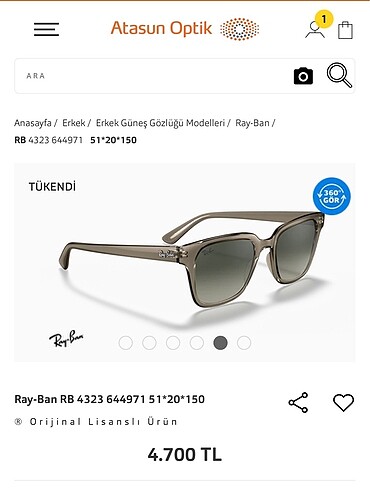 Beden gri Renk RAY-BAN ORİJİNAL GÖZLÜK