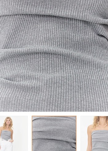 Gri Straplez Keten Kadın Bluz - Görsel 4