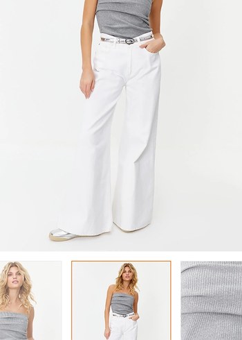 Gri Straplez Keten Kadın Bluz - Görsel 3