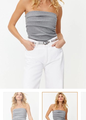 Gri Straplez Keten Kadın Bluz - Görsel 2