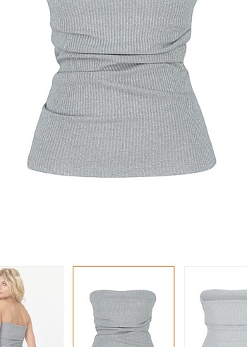 Gri Straplez Keten Kadın Bluz - Görsel 7