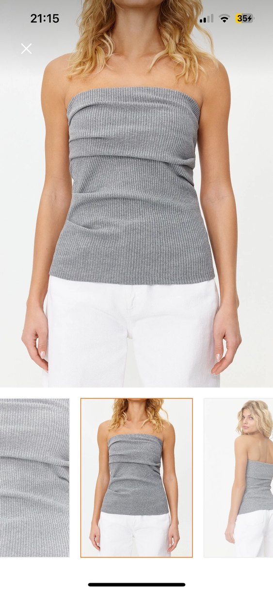 Gri Straplez Keten Kadın Bluz - Görsel 5