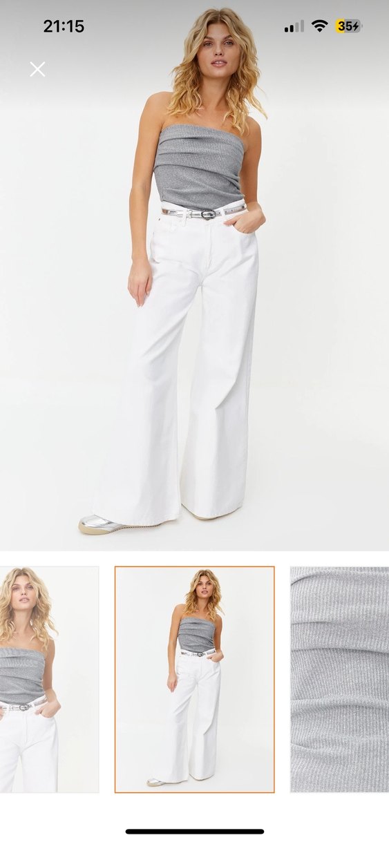 Gri Straplez Keten Kadın Bluz - Görsel 3