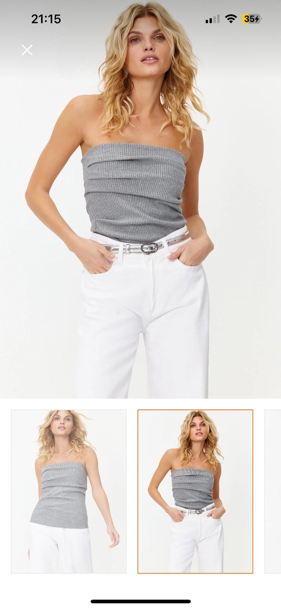 Gri Straplez Keten Kadın Bluz - Görsel 2