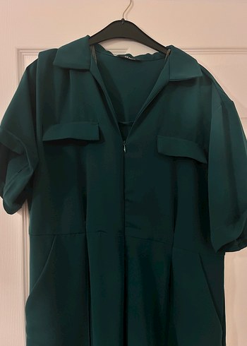 Kadın Yeşil Kemerli Midi Tulum - Görsel 2