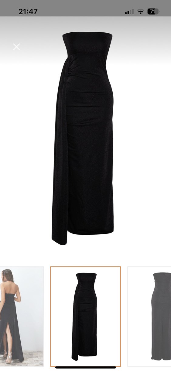 Siyah Drapeli Straplez Uzun Elbise - Görsel 5