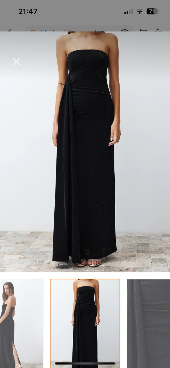 Siyah Drapeli Straplez Uzun Elbise - Görsel 3