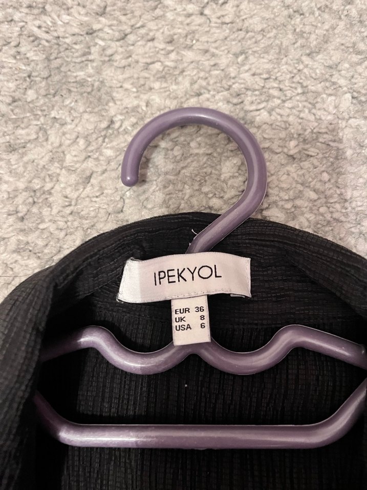 Düğmeli Siyah Keten Uzun Kollu Kadın Gömlek - Görsel 3