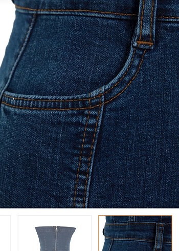 Mavi Straplez Jean Mini Elbise - Görsel 8