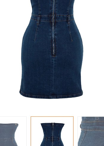 Mavi Straplez Jean Mini Elbise - Görsel 7