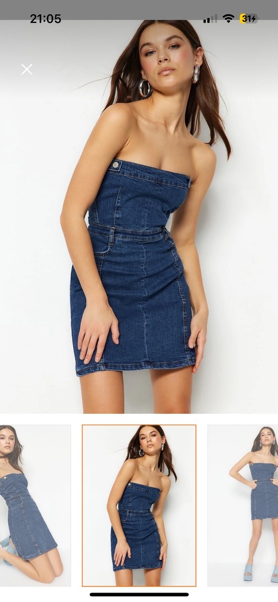 Mavi Straplez Jean Mini Elbise - Görsel 2