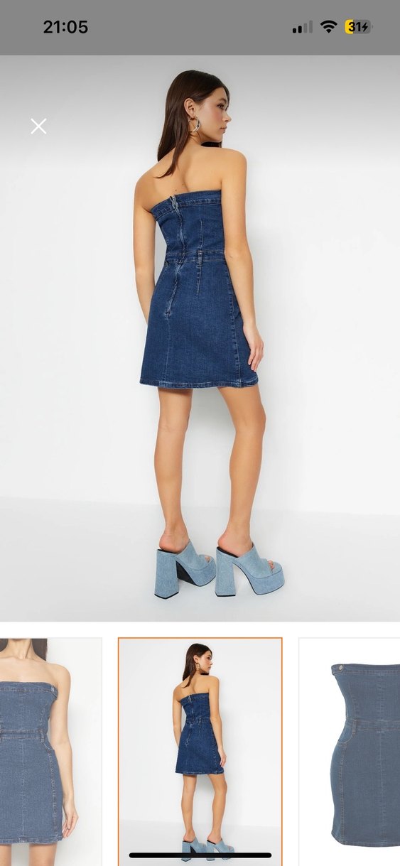 Mavi Straplez Jean Mini Elbise - Görsel 5