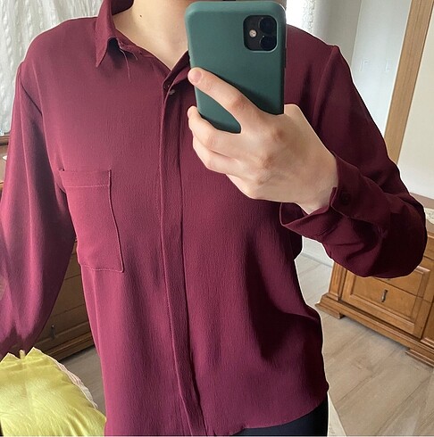 l Beden bordo Renk Şifon gömlek