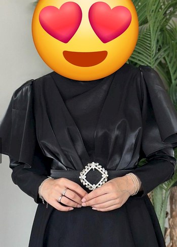 Siyah Uzun pelerin kol parlak Kadın Abiye Elbise bir kere giydim - Görsel 2