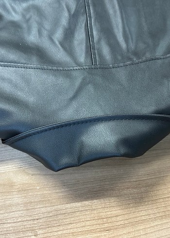 Kadın Siyah Kemerli Mini Deri Biker Ceket - Görsel 9