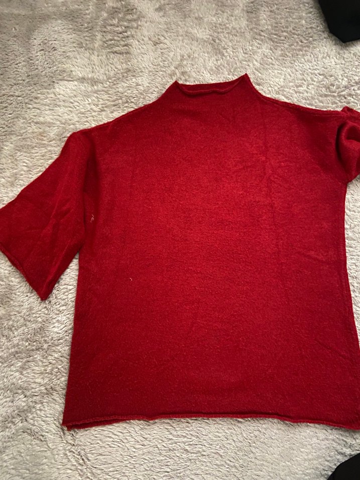 Kırmızı Örgü Yün Kadın Kazak - Görsel 2