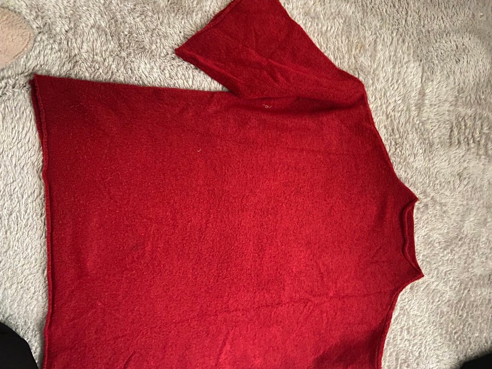 Kırmızı Örgü Yün Kadın Kazak - Görsel 3