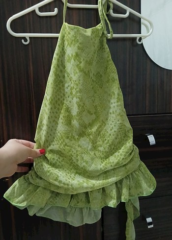 38 Beden Drapeli Halter Yaka Yeni Yeşil bluz