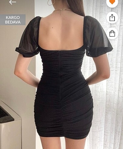 l Beden siyah Renk Drapeli Balon Kol Siyah Elbise