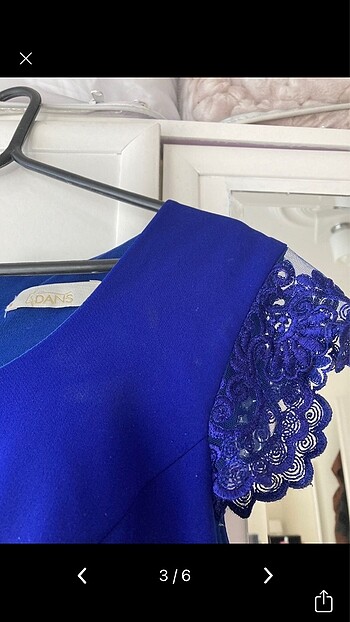 xl Beden Saks Mavisi Dantelli Abiye Midi Boy Elbise