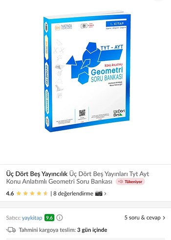 Üç Dört Beş TYT-AYT Geometri Soru Bankası