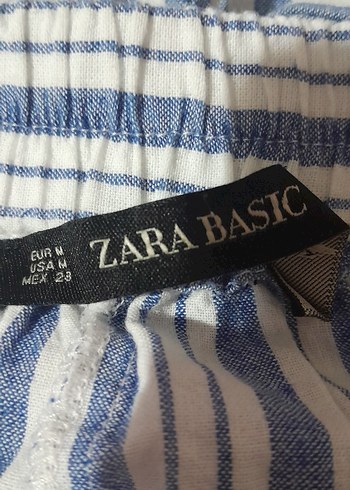 Zara Mavi Gri Çizgili Pilili Kadın Kumaş Pantolon