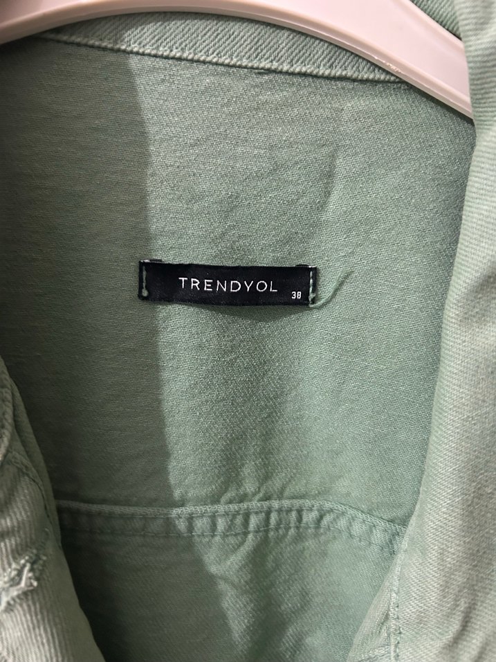 Düğmeli Midi Yeşil Keten Kadın Ceket - Görsel 2