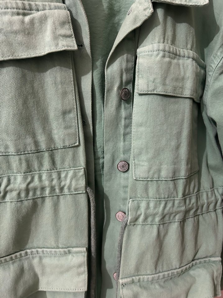 Düğmeli Midi Yeşil Keten Kadın Ceket - Görsel 3