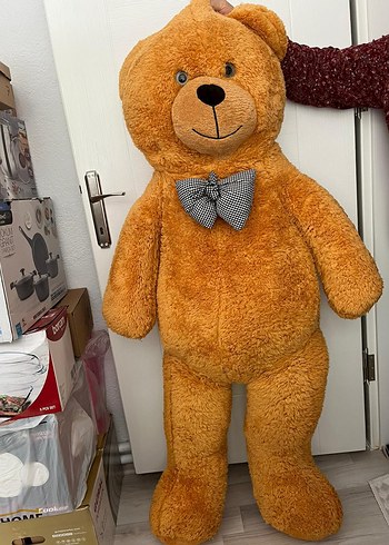 Trendyol & Milla Kahverengi peluş ayı 140 cm gri papyonlu