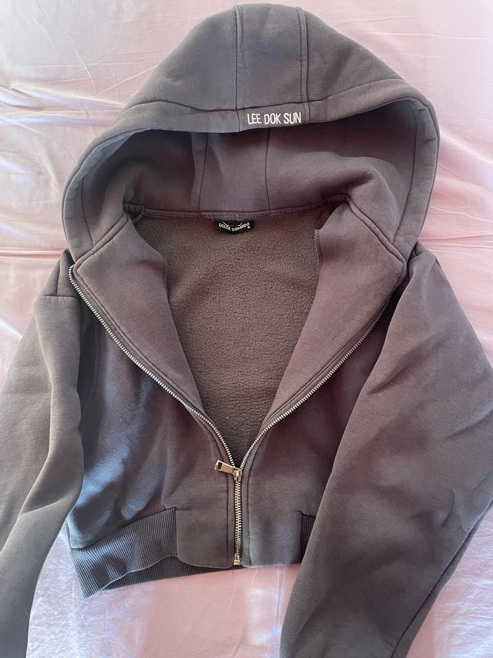 Kapüşonlu Fermuarlı gri Kadın Ceket - Görsel 2