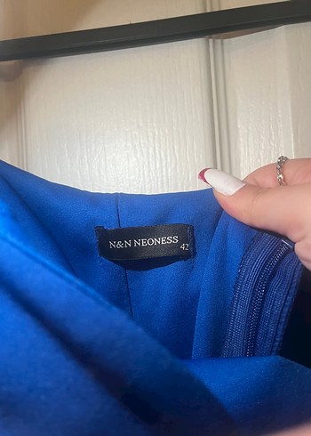 Uzun çivit mavi Straplez Kadın Abiye Elbise - Görsel 5