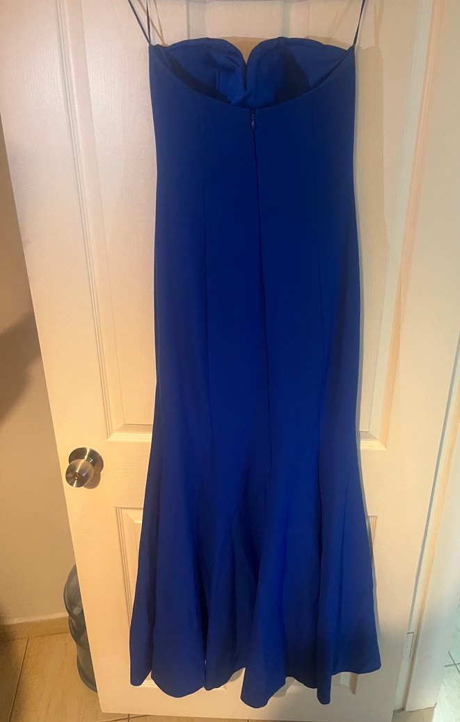 Uzun çivit mavi Straplez Kadın Abiye Elbise - Görsel 4