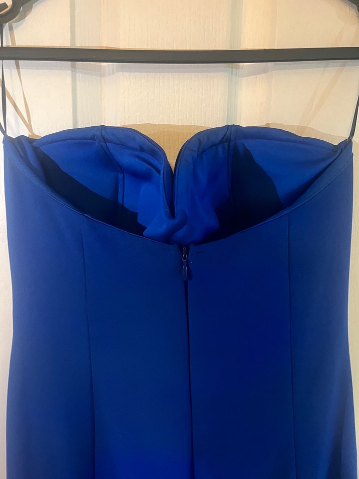 Uzun çivit mavi Straplez Kadın Abiye Elbise - Görsel 3