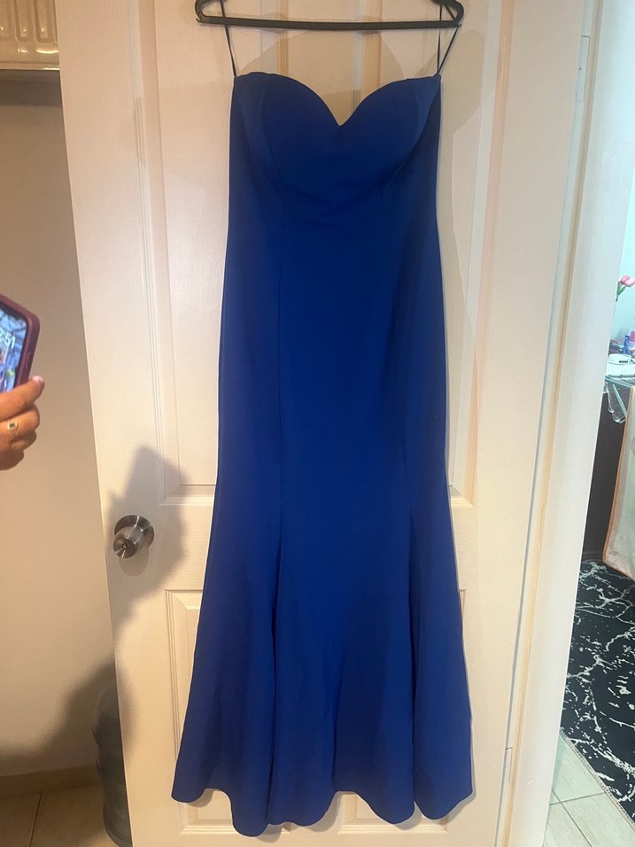 Uzun çivit mavi Straplez Kadın Abiye Elbise - Görsel 2