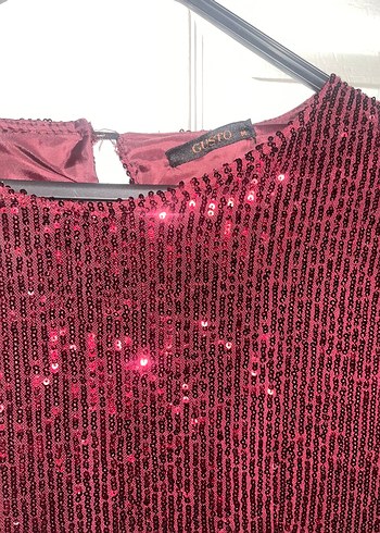 GUSTO Bordo Pullu Uzun Kollu likralı Elbise - Görsel 2