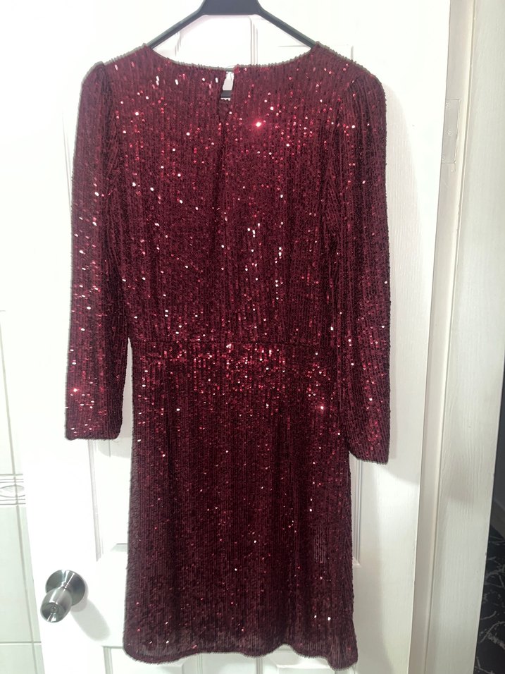 GUSTO Bordo Pullu Uzun Kollu likralı Elbise - Görsel 3