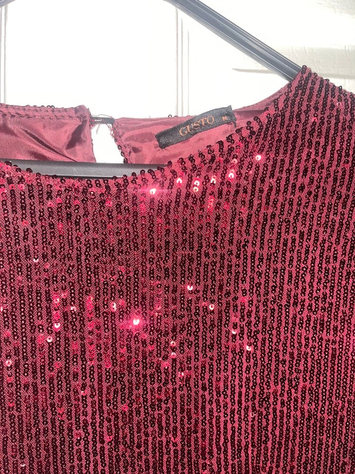 GUSTO Bordo Pullu Uzun Kollu likralı Elbise - Görsel 2