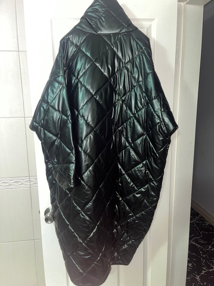 Koyu yeşil Fermuarlı Kadın palto - Görsel 4